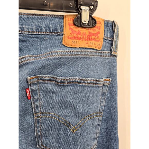 Levi Strauss 511 Jeans Men's 33 X 30 Denim 5-Pockets Slim Fit Stretch Blue - Picture 2 of 4